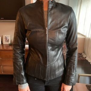 Black Italian Genuine Leather Collarless Jacket